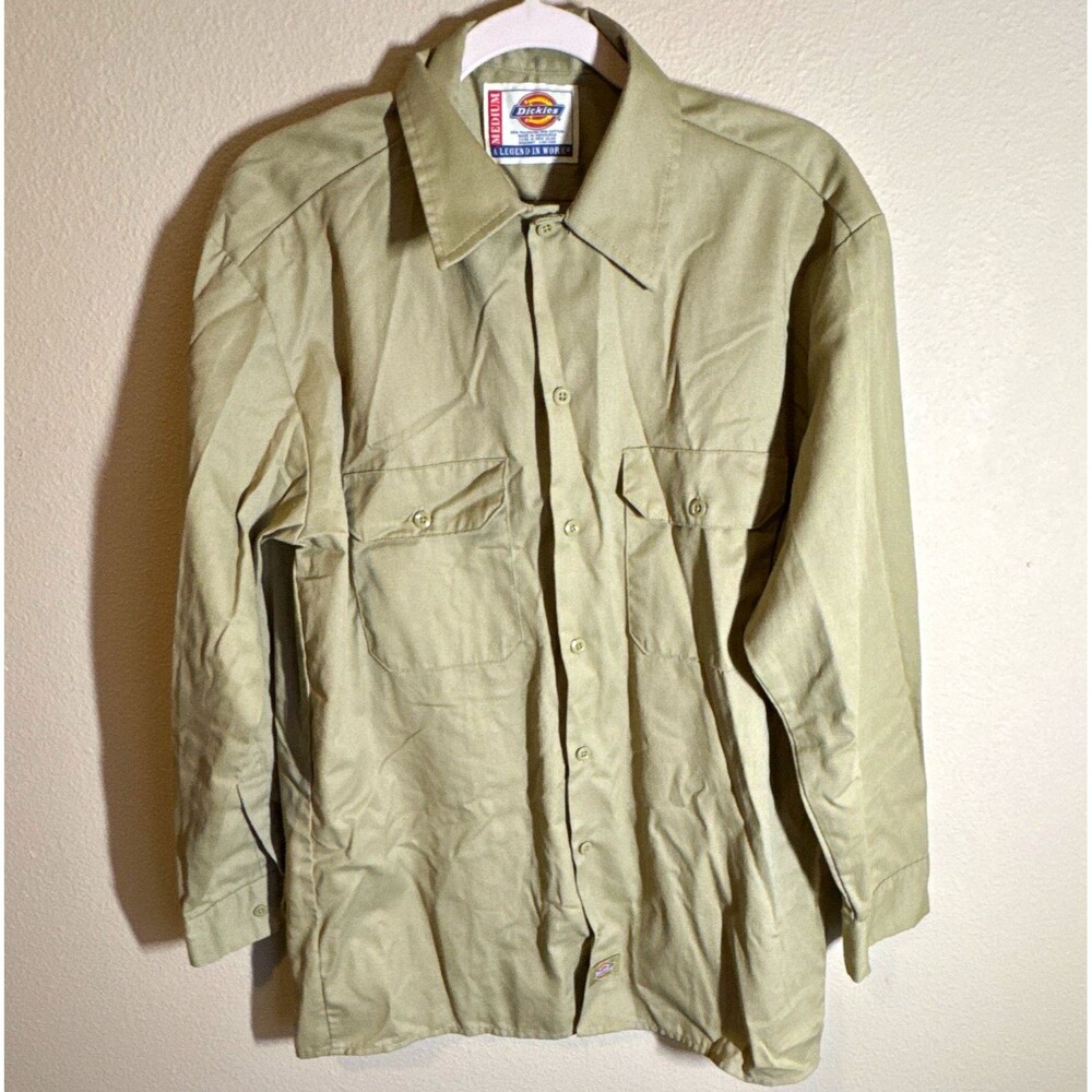 Dickies Men’s Work Shirt Medium Beige Long Sleeve Twill 65/35 RN20697